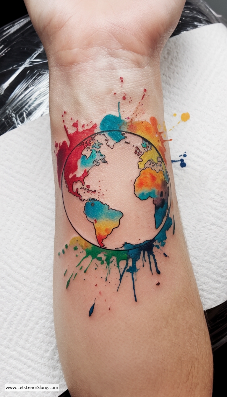 Watercolor Globe Wrist Tattoo