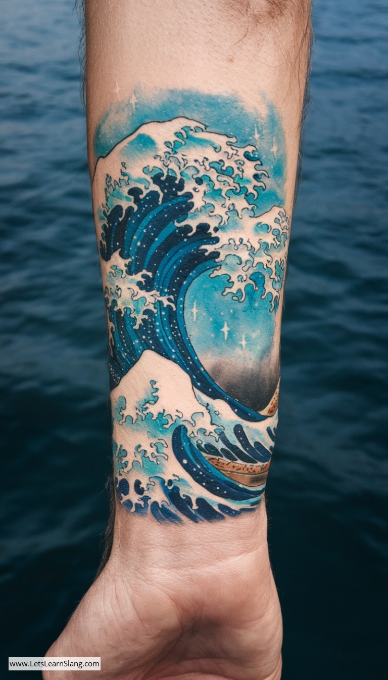 Watercolor Wave Wrist Tattoo