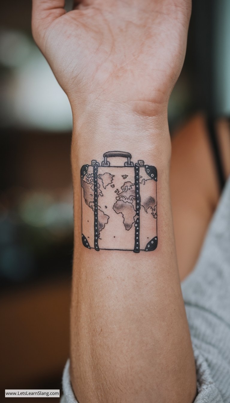 World Traveler Suitcase Tattoo