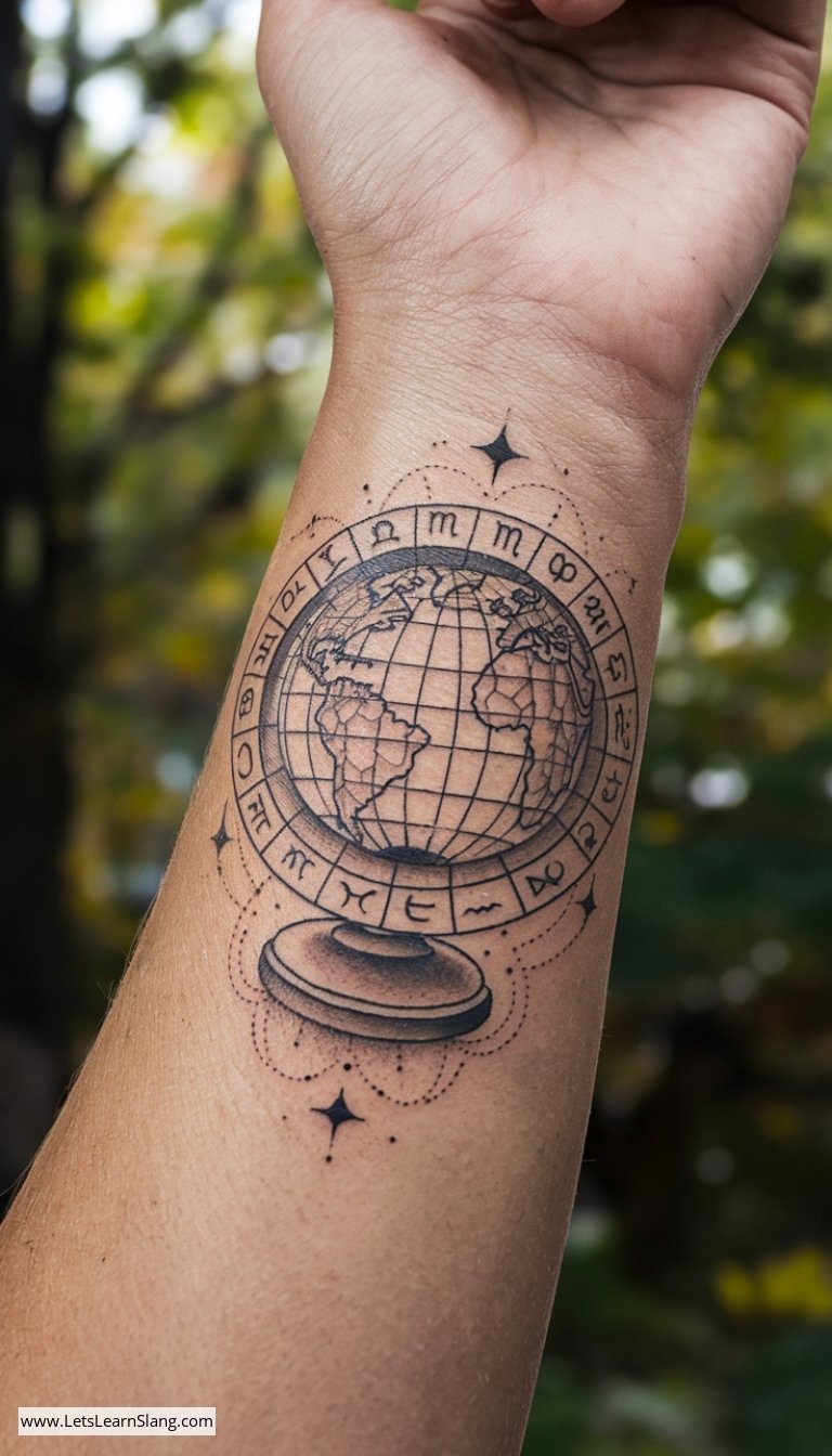 Zodiac Globe Wrist Tattoo