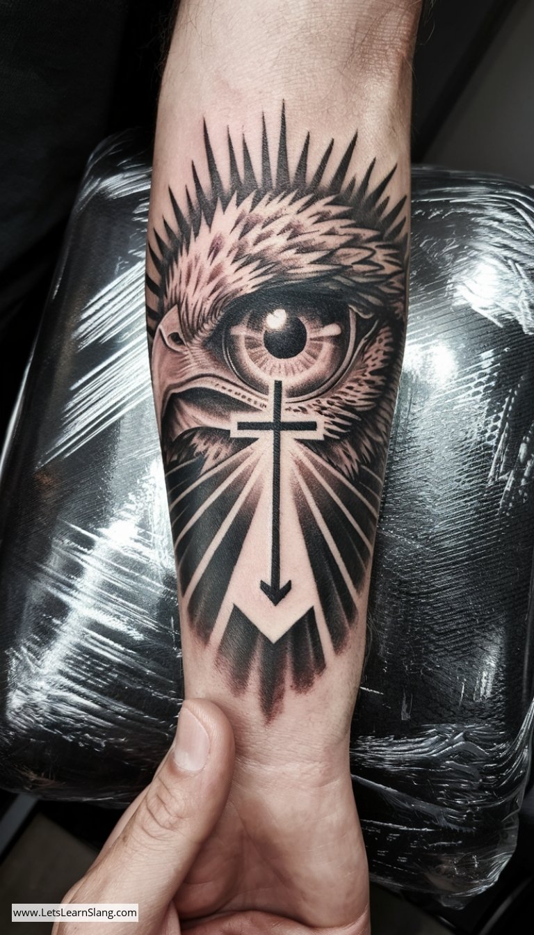 Eagle Eye with Cross Reflection Wrist Tattoo