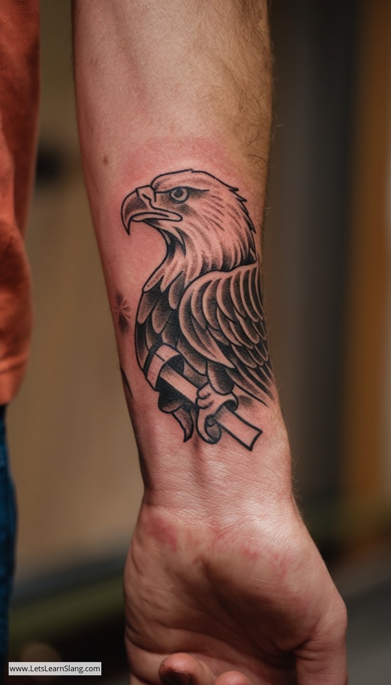 Eagle and Cross Wrist Tattoo for Men