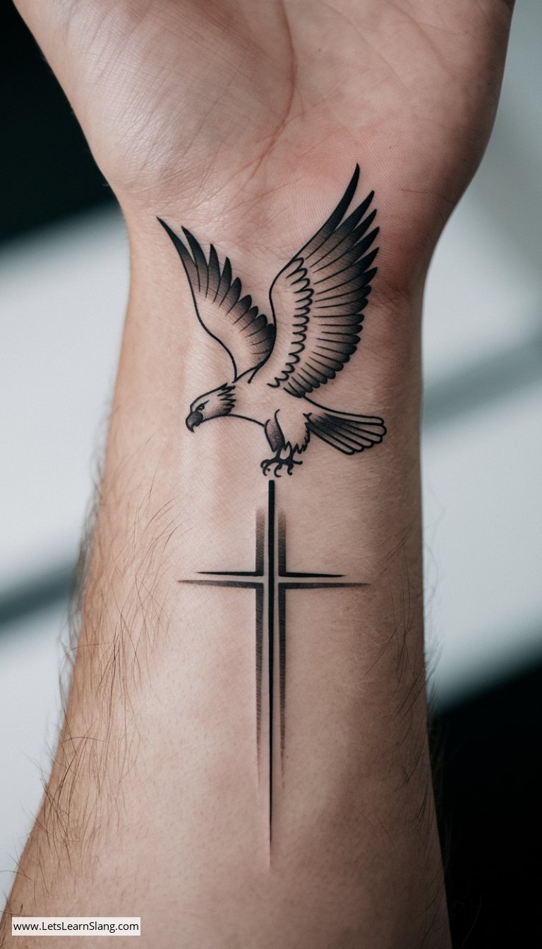 Eagle and Cross Wrist Tattoo for Men