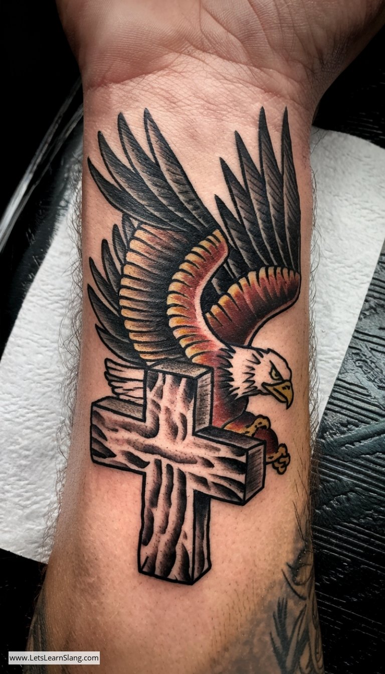 Eagle and Cross Wrist Tattoo for Men