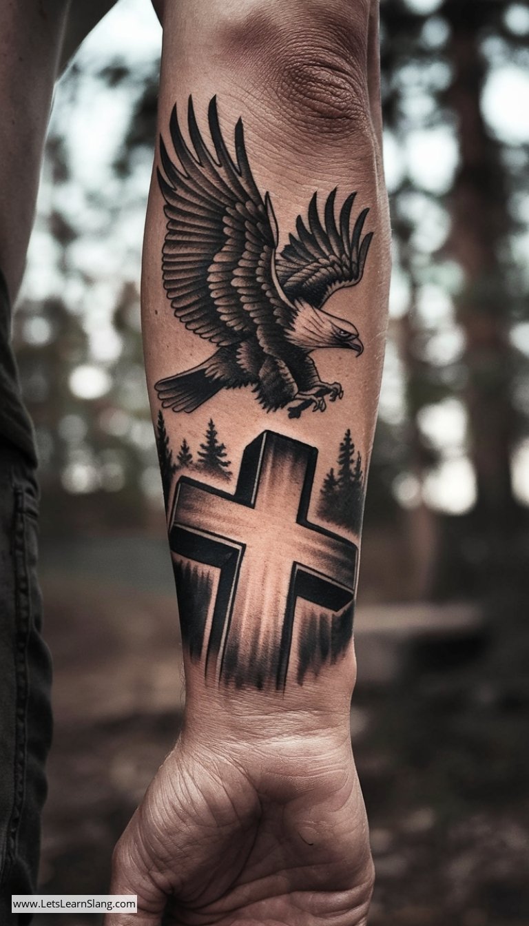 Eagle and Cross Wrist Tattoo
