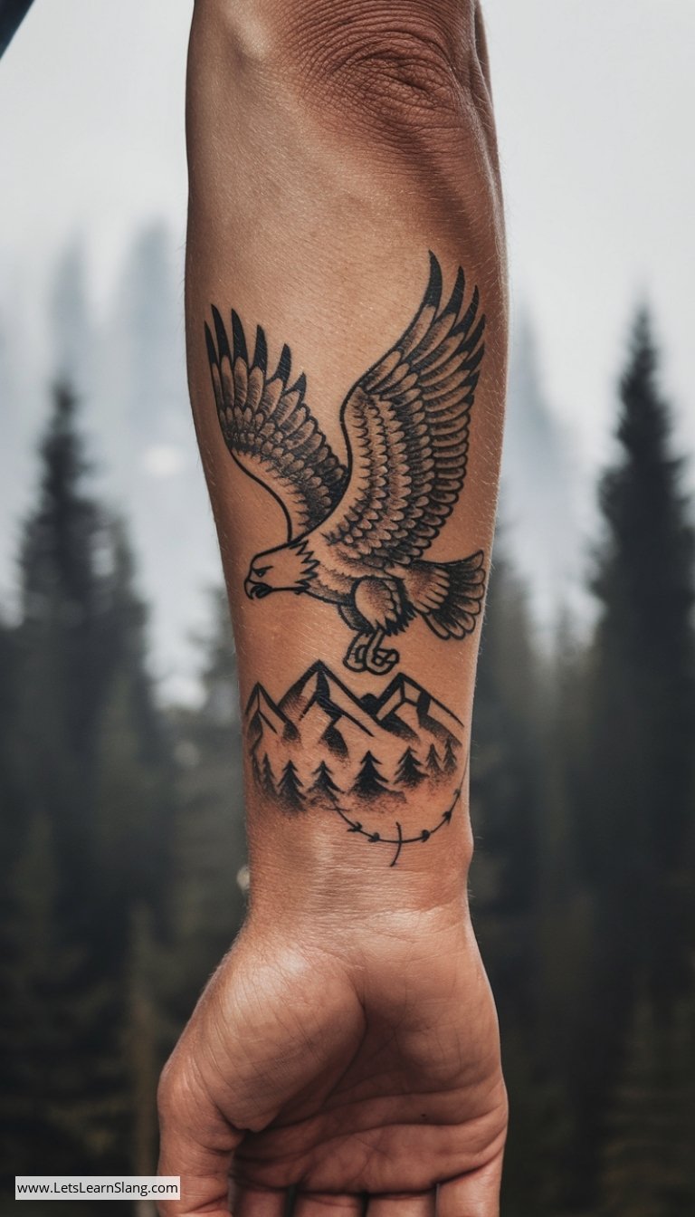 Eagle with Cross Tail Wrist Tattoo