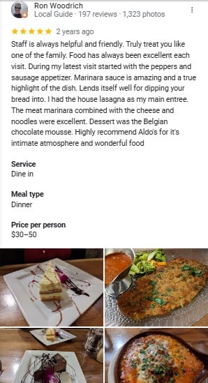 Aldo's Restaurant Instagram