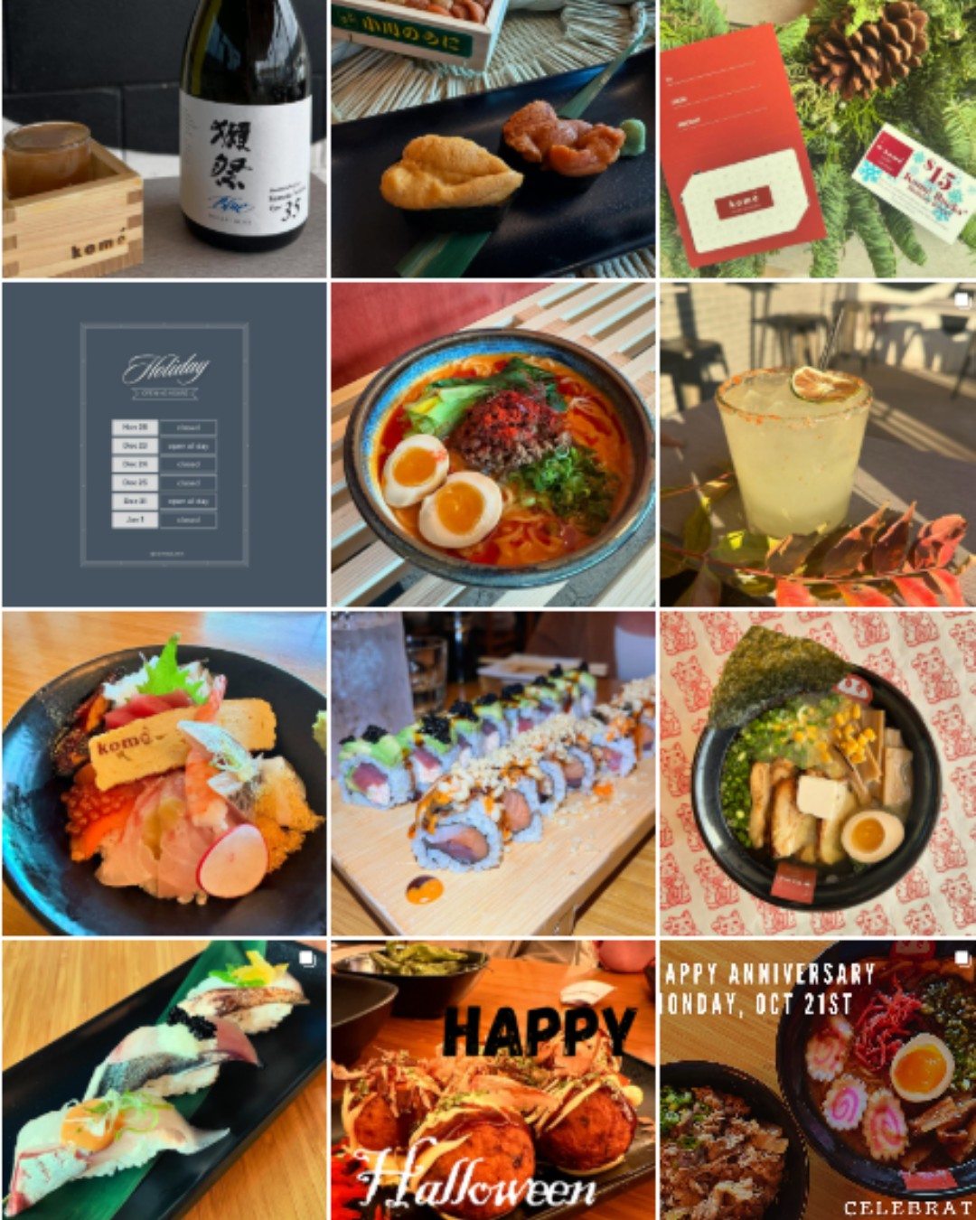 Komé Sushi Kitchen Instagram