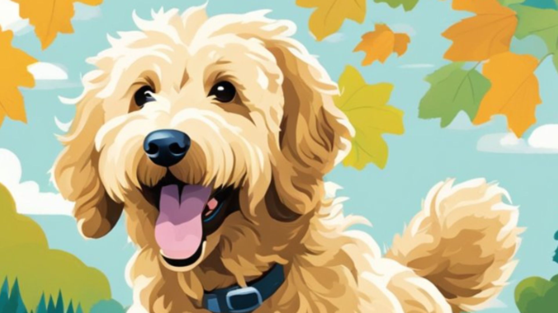 Goldendoodles falling leaves