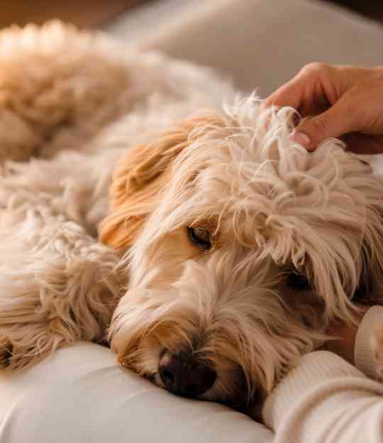 dog leaning on owner