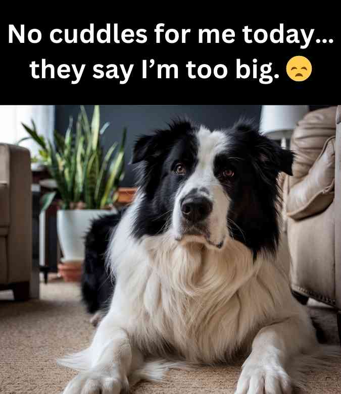 sad big dog in the living room