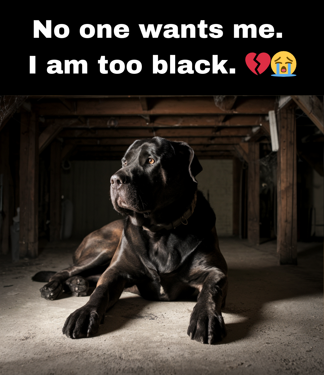 sad black dog